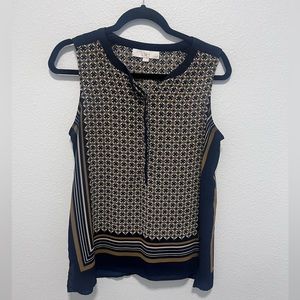 LOFT Navy White Olive Green Sheer Sleeveless Blouse Size Petite Medium